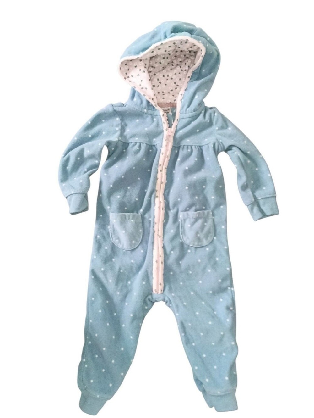 Cozy Blue Polka-Dot Hooded One-Piece for Kids Baby Girls 12m Carters Jumper